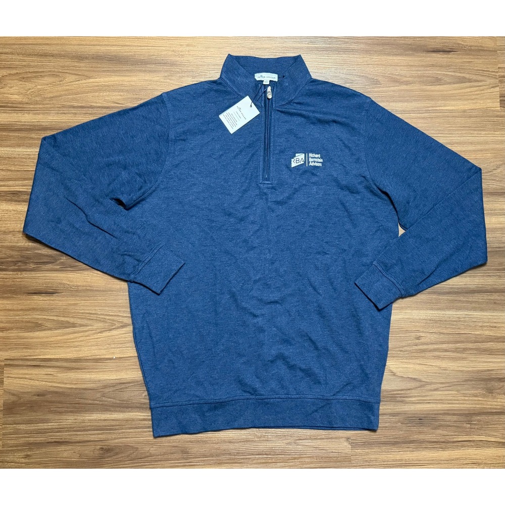 Peter Millar Crown Comfort Interlock Quarter Zip Pullover LOGO Navy Mens Sz L